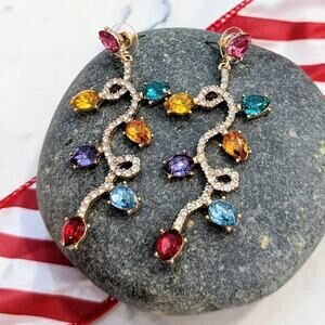 HOLIDAY Lights Long Gold Dangle Colorful Post Earrings for Christmas NEW